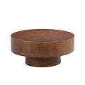 Faux Burl Coffee Table with round top and pedestal base in walnut finish, ideal for small living spaces and modern interiors.
