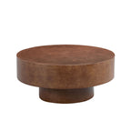 Faux Burl Coffee Table with round top and pedestal base in walnut finish, ideal for small living spaces and modern interiors.