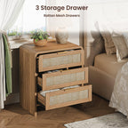 Rattan Nightstand with 3 Drawers for Modern Bedrooms.