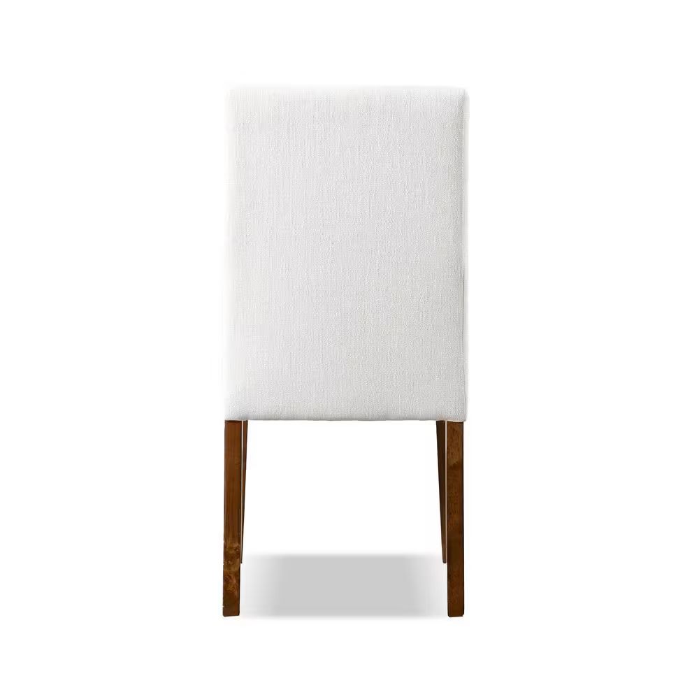 Back view of rustic dining chair with white upholstered backrest and brown wooden legs, part of a 2-piece dining set.