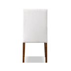 Back view of rustic dining chair with white upholstered backrest and brown wooden legs, part of a 2-piece dining set.