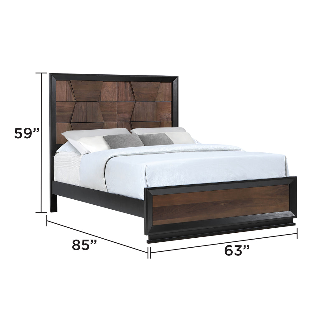 Houston Queen Bed - Walnut Frame with dimensions 85x63x59 inches, showcasing sleek design and durable walnut wood for elegant bedroom decor.