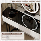 Modern Vanity Table with Glass Top and Storage Cabinet.