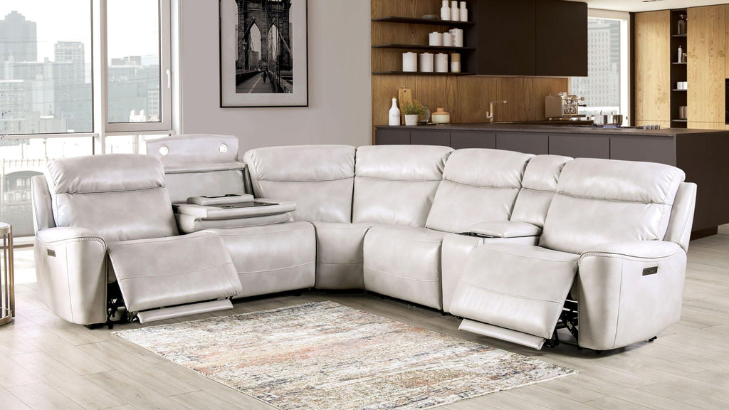 Power Reclining Sectional Sofa with Console & Wedge Chairs.