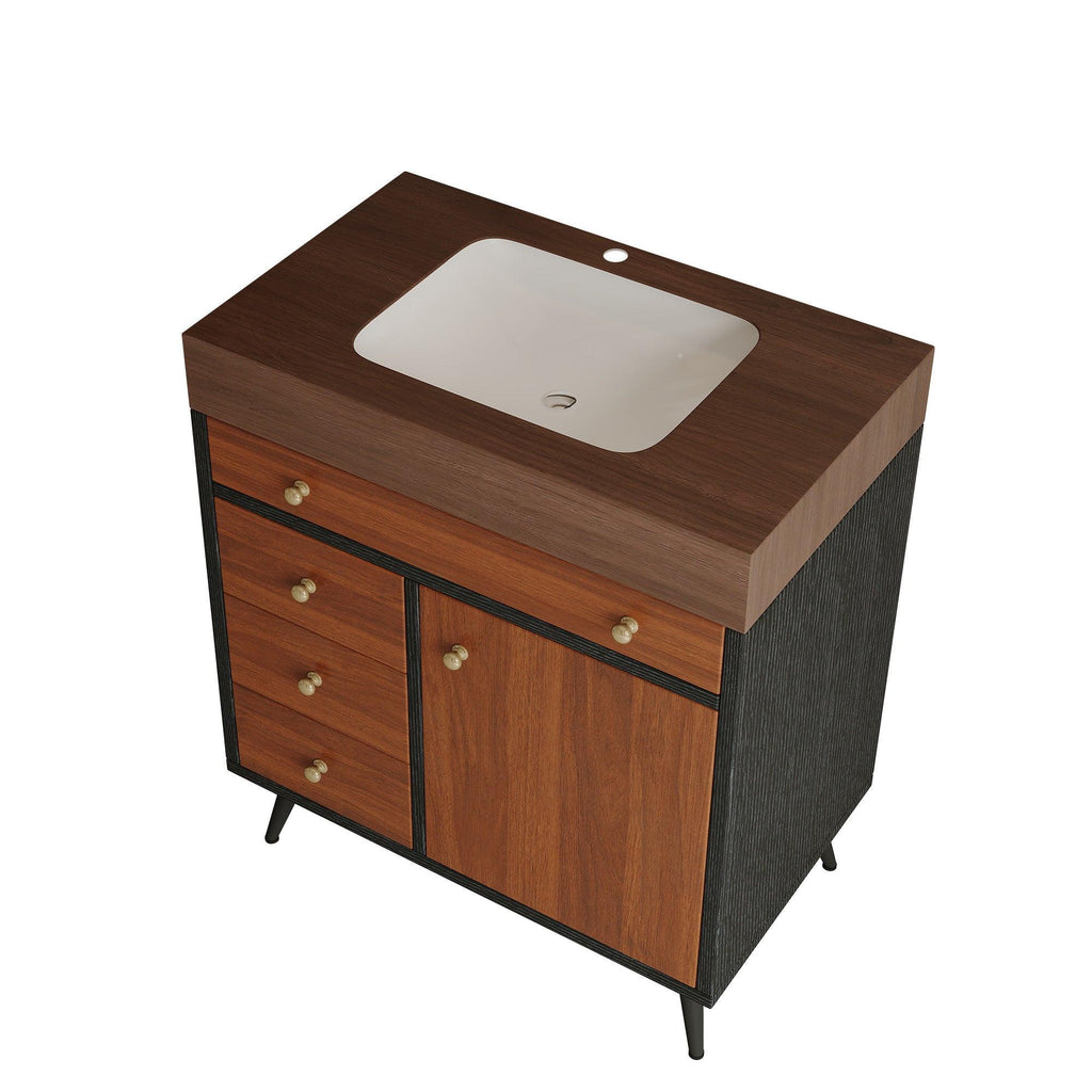Mid-Century Modern Bathroom Vanity with Ceramic Sink.