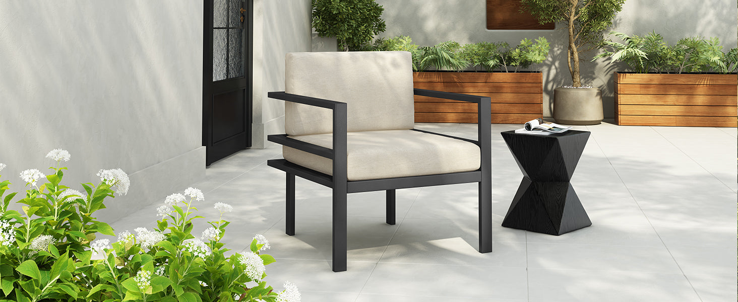 27.7'' Modern Outdoor Lounge Chair with Aluminum Frame, Weather-Resistant Cushions, Sleek Design, Perfect for Patio, Garden, or Balcony