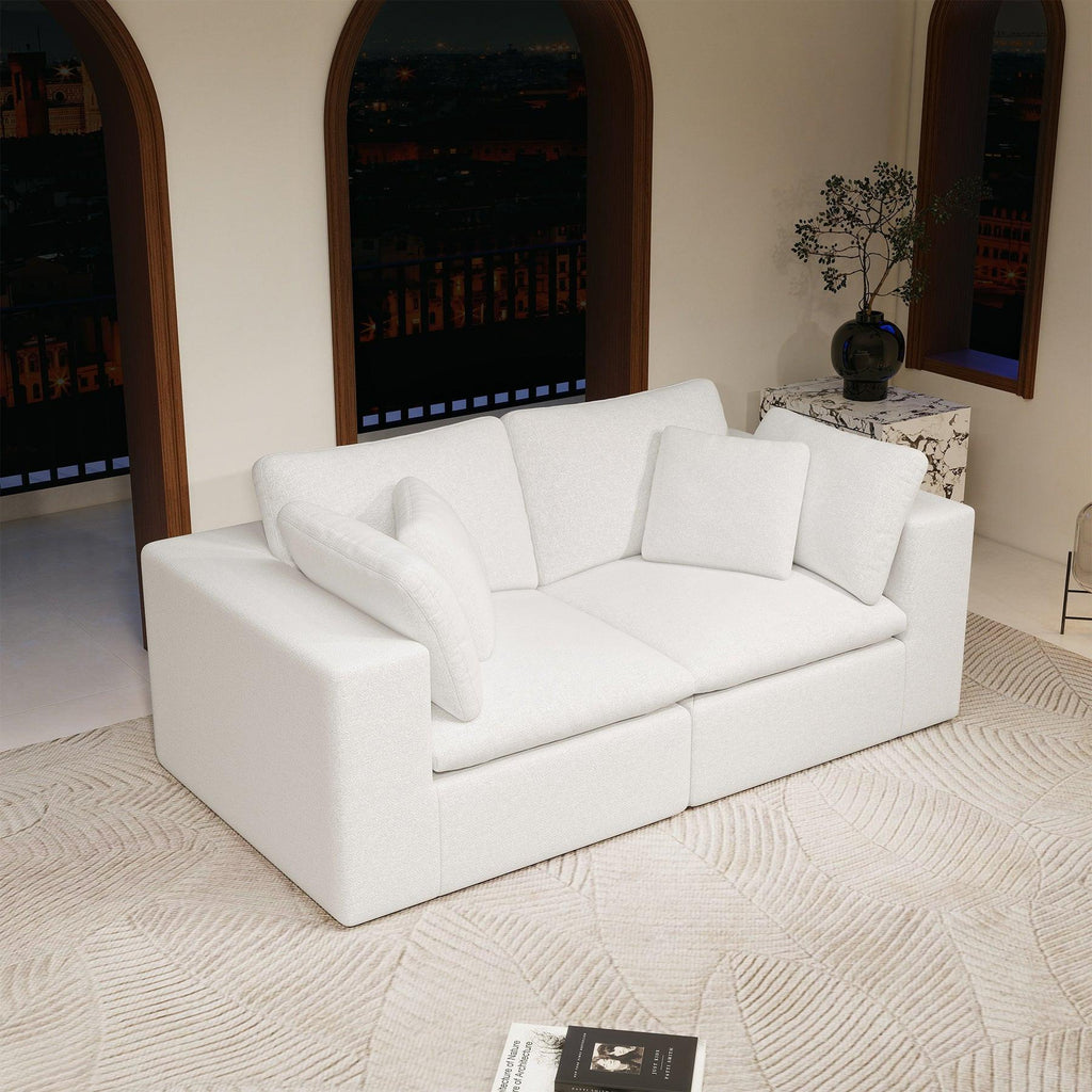 Modular Sectional Sofa - White Plush Corduroy Fabric.