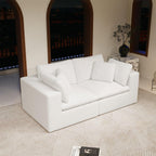 Modular Sectional Sofa - White Plush Corduroy Fabric.