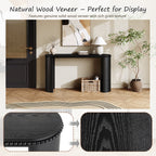 Mirod Console Table made with natural wood veneer, showcasing rich grain texture and decorative beaded edge.