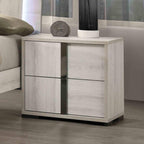 Contemporary Nightstand with Drawers in White Wash Finish.