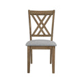 Amador Dining Chair with cross back design in gray wood and cushioned seat, ideal for modern dining rooms.
