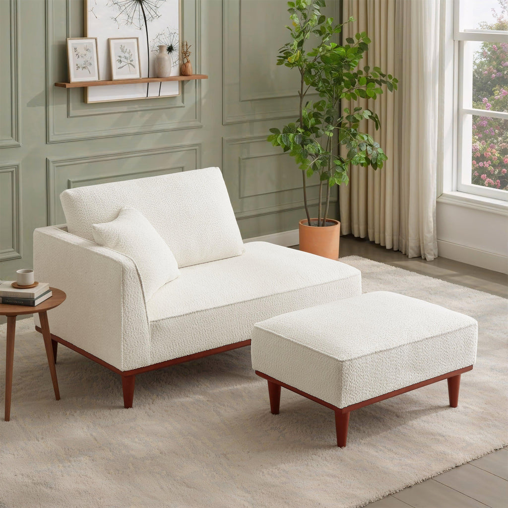 Upholstered Chaise Lounge and Stool - Modern Comfort.