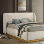 Queen Size Boucle Upholstered Bed with Wingback Headboard.