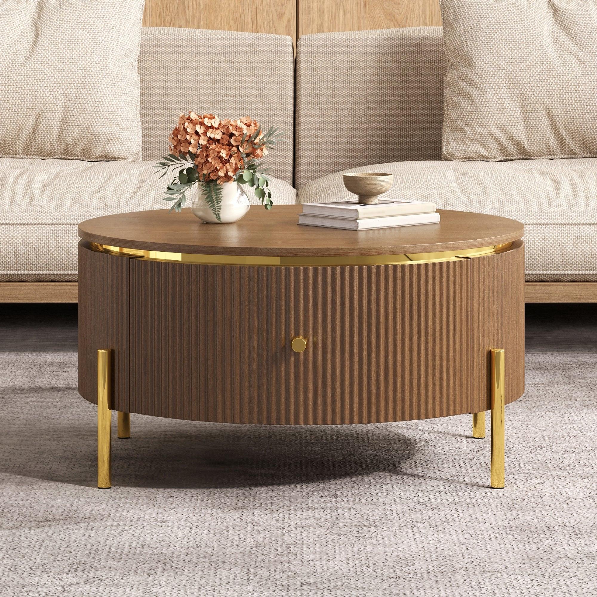 Modern Round Coffee Table with Storage Drawers.