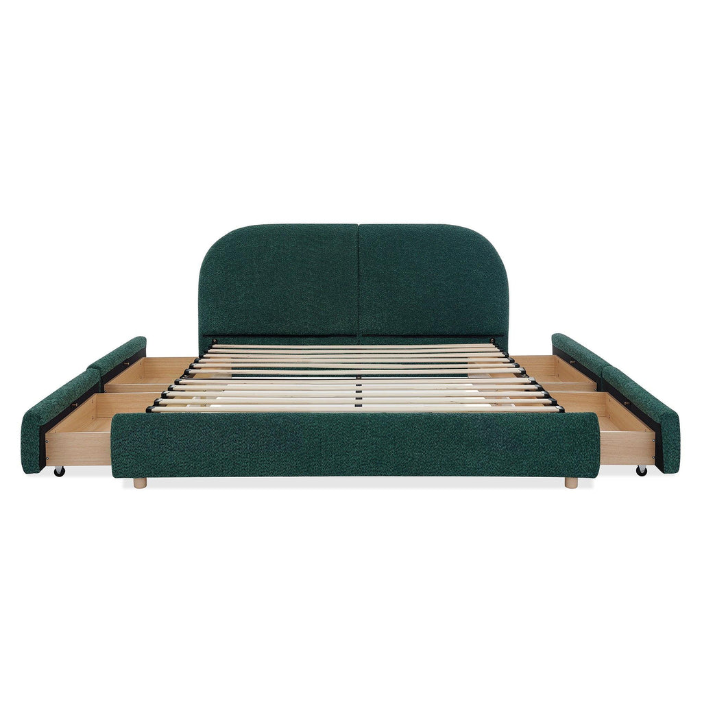 Queen Size Upholstered Bed Frame in Green.