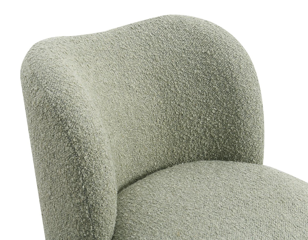 Green Boucle Fabric Accent Chair with Ball Feet.