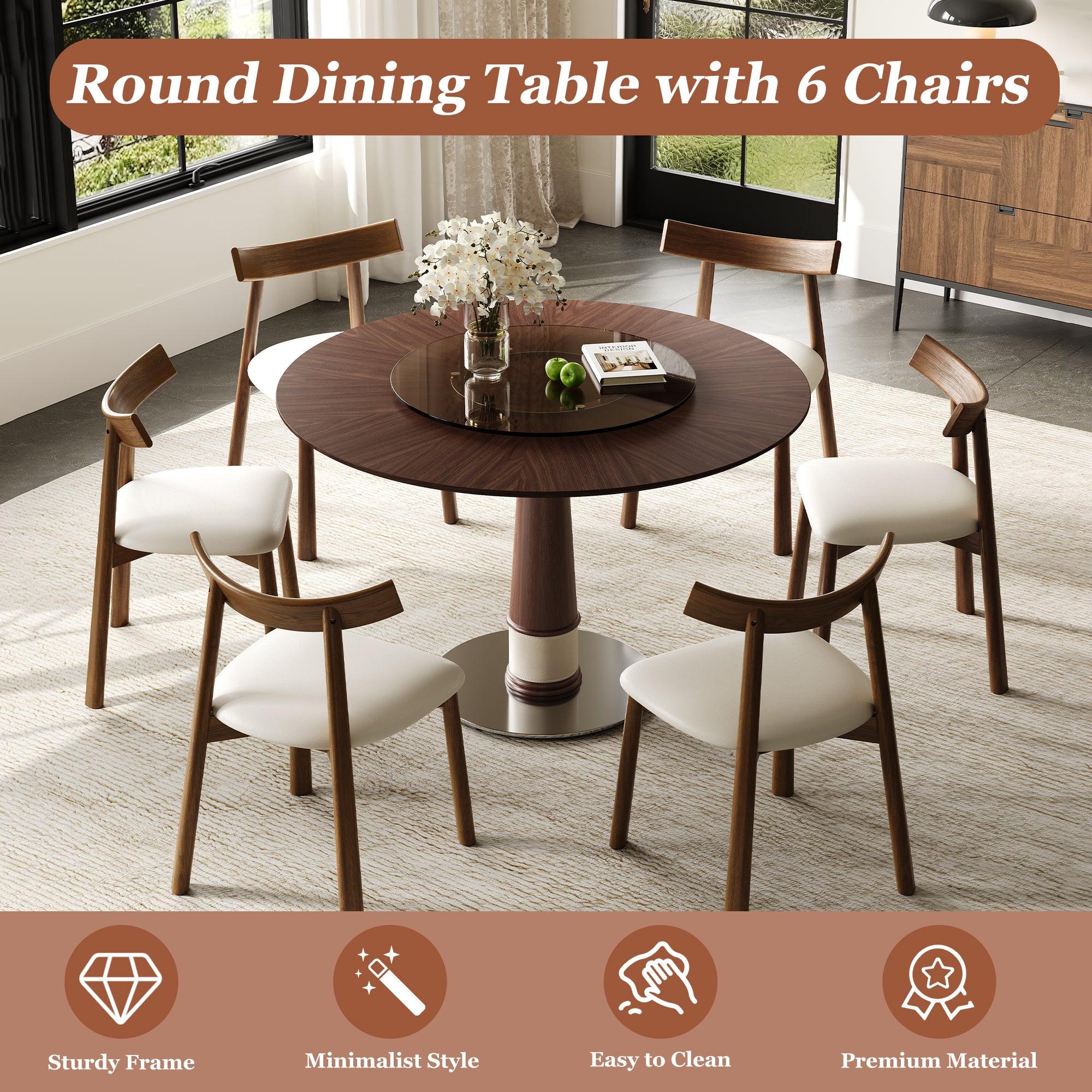 47 Inch Solid Wood Dining Table Set for 6.