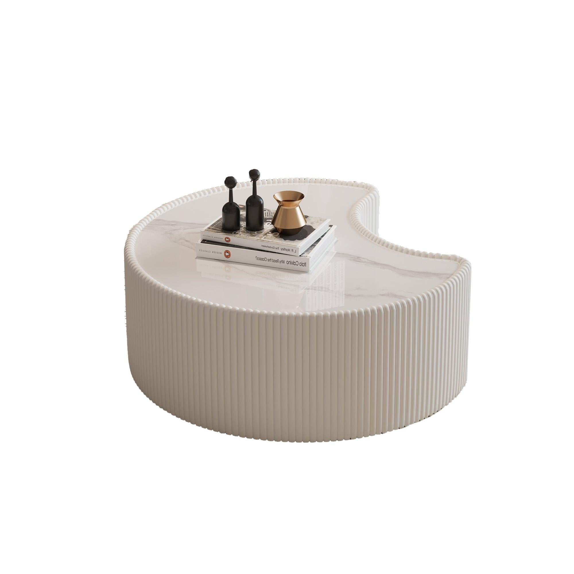 Modern Leather Coffee Table with Irregular Sintered Stone Top.