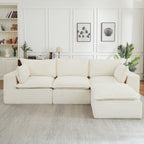 Cloud 4-Seater White Corduroy Sectional Sofa with Ottoman