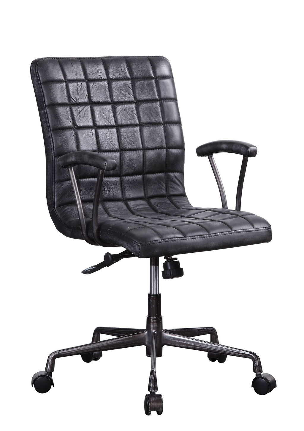 Barack Black Leather Chair - Office Seating angled view highlighting executive design, adjustable lift, and smooth-rolling casters.