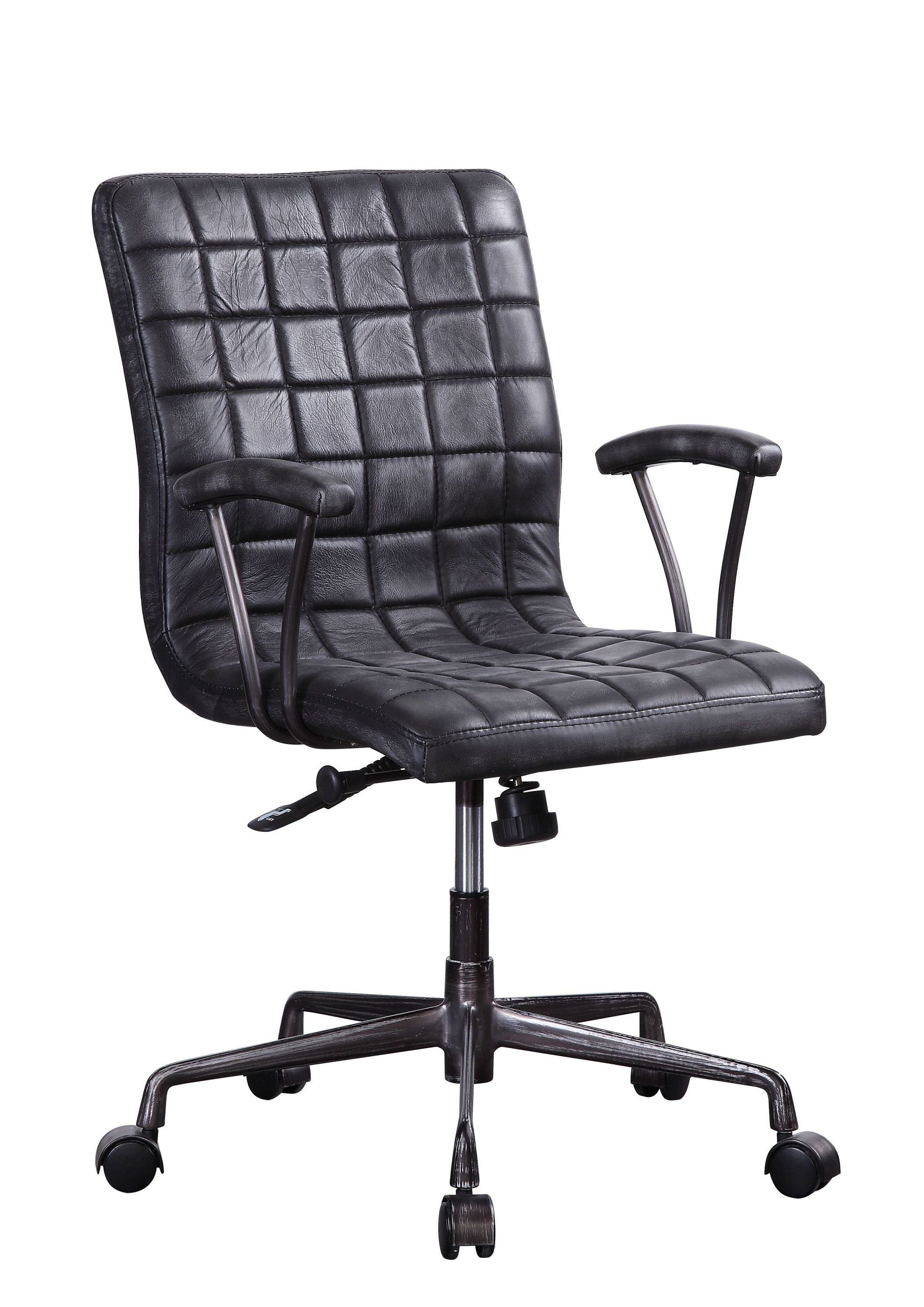 Barack Black Leather Chair - Office Seating angled view highlighting executive design, adjustable lift, and smooth-rolling casters.