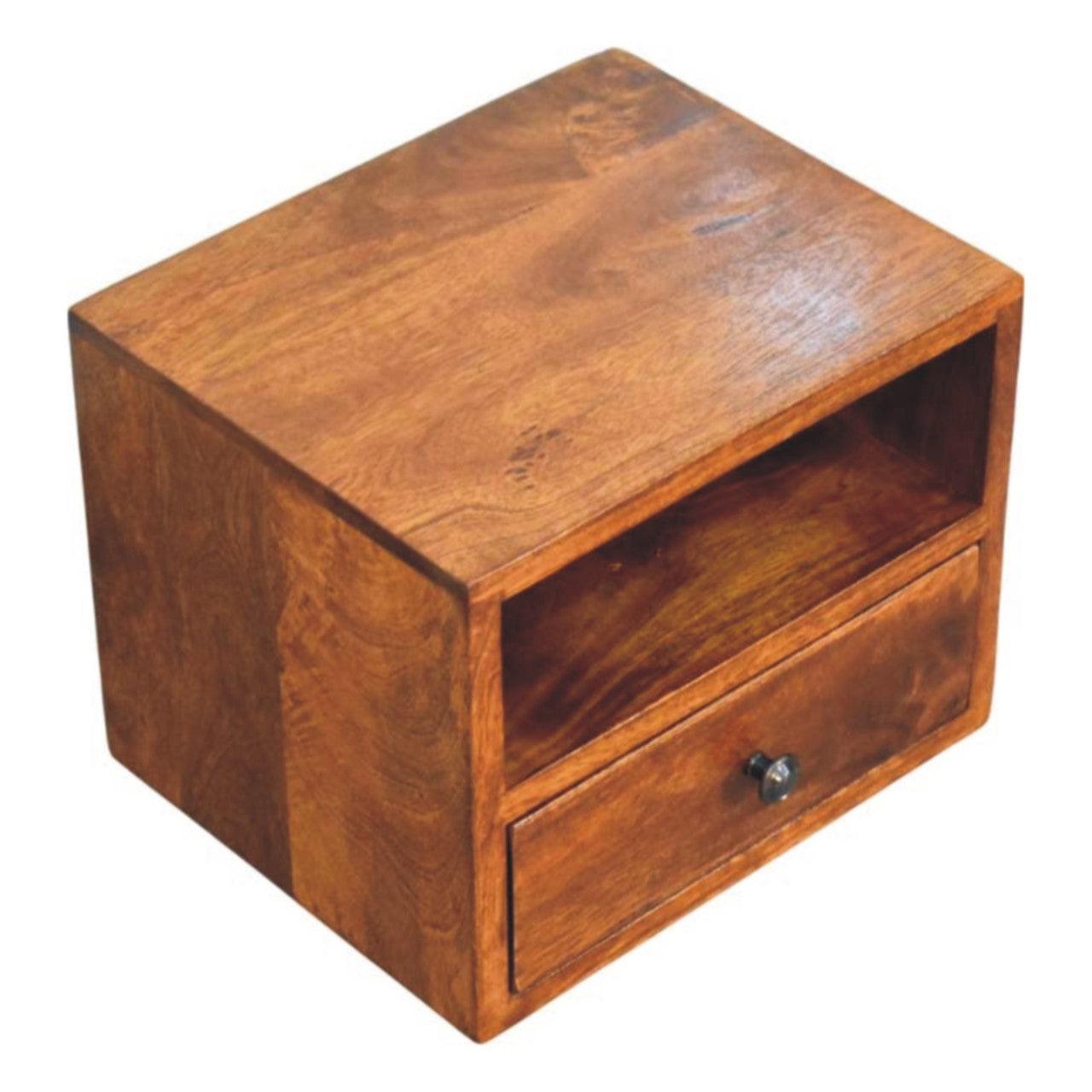 Solis 1-Drawer Chestnut Wall-Mounted Nightstand, 1 Open Slot, Brown.
