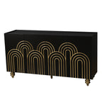 Modern Fluted Sideboard Buffet with Storage, Curve Element with Strict Lines, Black MDF 4-Door Cabinet
