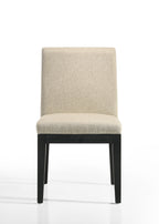 Front view of chair from Jasper Dining Set - Black Round Table & Chairs. Simple modern design with beige upholstery.