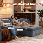 Modern Sectional Couch - Minimalist Sofa with ergonomic support zones labeled for back, lumbar, hip, and legs, ideal for comfort-focused living rooms.