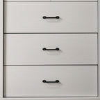 Elara White 4-Drawer Chest with Black Metal Handles.