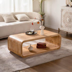 Light Wood Coffee Table with Open Storage for Living Rooms.