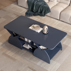 Blue Geometric Coffee Table with Open Shelves in a modern setting, offering stylish storage and a durable engineered wood build.