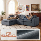 Couple reading on pet-friendly L-shaped sectional sofa with chaise, highlighting soft chenille fabric safe for pets.