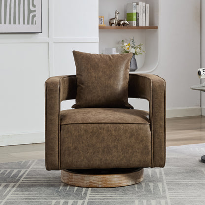 29.1'W Swivel Accent Open Back Barrel Chair Modern Comfy Sofa Chair With Weathered Base For Nursery Bedroom Living Room Hotel Office, Club Chair Leisure Arm Chair For Lounge (Coffee,PU)