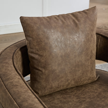 29.1'W Swivel Accent Open Back Barrel Chair Modern Comfy Sofa Chair With Weathered Base For Nursery Bedroom Living Room Hotel Office, Club Chair Leisure Arm Chair For Lounge (Coffee,PU)