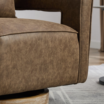 29.1'W Swivel Accent Open Back Barrel Chair Modern Comfy Sofa Chair With Weathered Base For Nursery Bedroom Living Room Hotel Office, Club Chair Leisure Arm Chair For Lounge (Coffee,PU)
