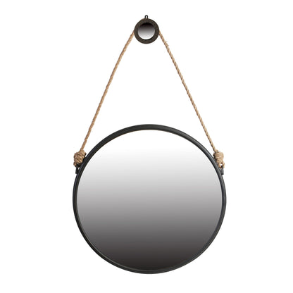 29.5" in On-trend Hanging Round Mirror with Black Framed and with Rope Strap Contemporary Industrial Decor for Bathroom, Bedroom, or Living Space - Groovy Boardz