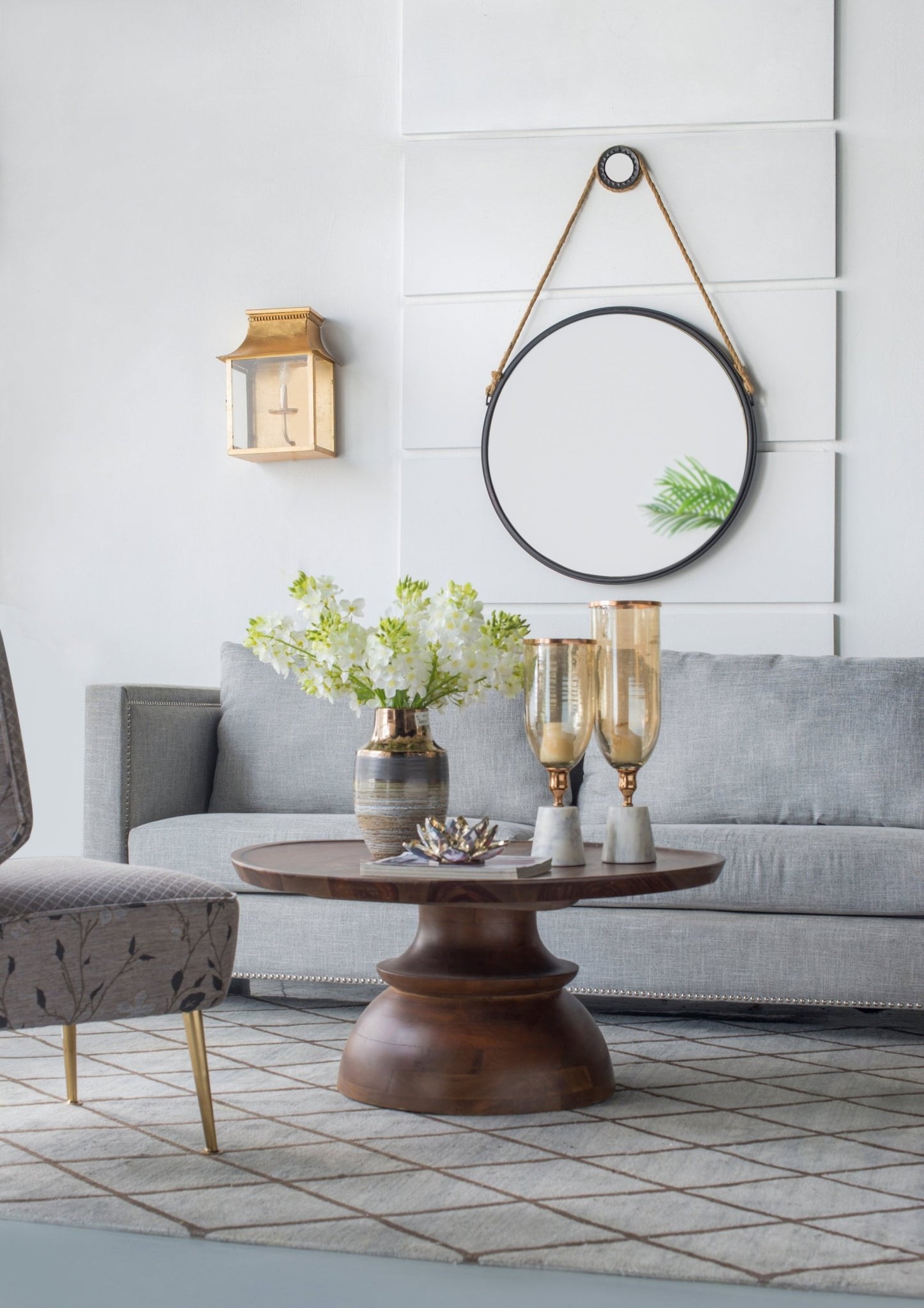 29.5" in On-trend Hanging Round Mirror with Black Framed and with Rope Strap Contemporary Industrial Decor for Bathroom, Bedroom, or Living Space - Groovy Boardz