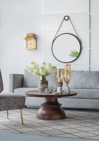 29.5" in On-trend Hanging Round Mirror with Black Framed and with Rope Strap Contemporary Industrial Decor for Bathroom, Bedroom, or Living Space - Groovy Boardz