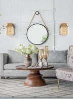 29.5" in On-trend Hanging Round Mirror with Black Framed and with Rope Strap Contemporary Industrial Decor for Bathroom, Bedroom, or Living Space - Groovy Boardz