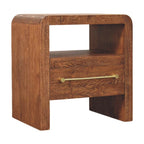 Solid Wood Curved Edge Bedside,Brown,1-Drawer,1-Shelf