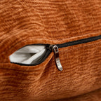 Close-up of zippered cushion cover on the Oversized L-Shape Sofa, revealing removable and washable polyester upholstery for easy maintenance.