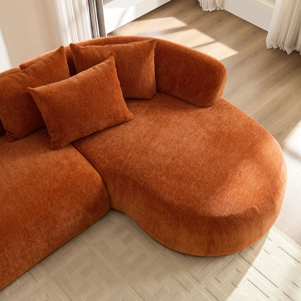 Close-up of the right chaise on the Oversized L-Shape Sofa, highlighting the soft polyester fabric and deep, rounded seating area.