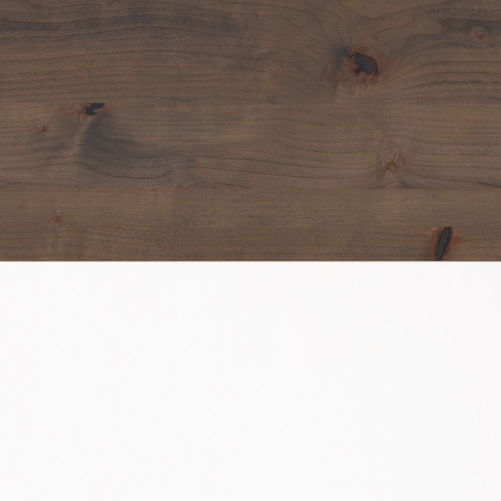 Close-up of Jasmine White and Barnwood finish on the Nora 48 inch Coffee Table, highlighting the contrast and wood grain texture.