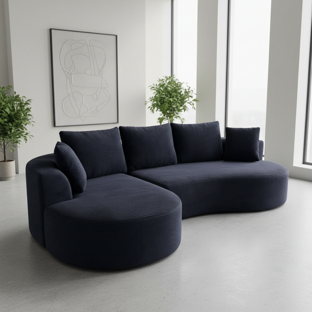 Curved Sectional Couch 2 Piece Set - Black.