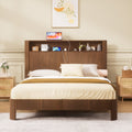 Queen-Size Wave-Shaped Bed Frame in Walnut with Built-In Storage