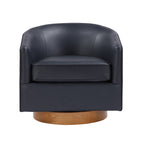 Maisy Midnight Blue Faux Leather Barrel Swivel Chair with Wooden Base