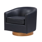 Maisy Midnight Blue Faux Leather Barrel Swivel Chair with Wooden Base