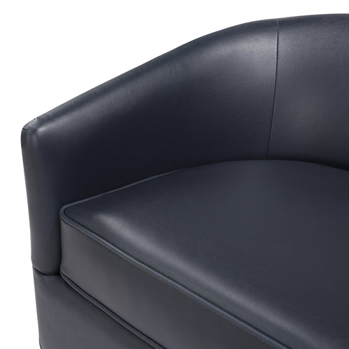 Maisy Midnight Blue Faux Leather Barrel Swivel Chair with Wooden Base