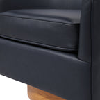 Maisy Midnight Blue Faux Leather Barrel Swivel Chair with Wooden Base